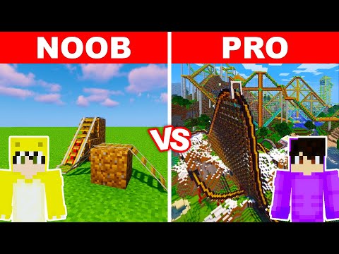 NOOB vs PRO: MEGA ROLLER COASTER BUILD CHALLENGE - Minecraft