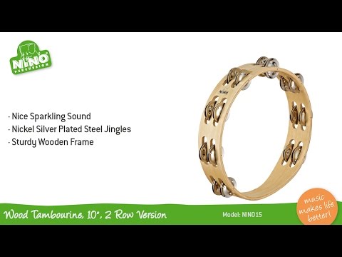 Wood Tambourine, 10", 2 Row Version - NINO15