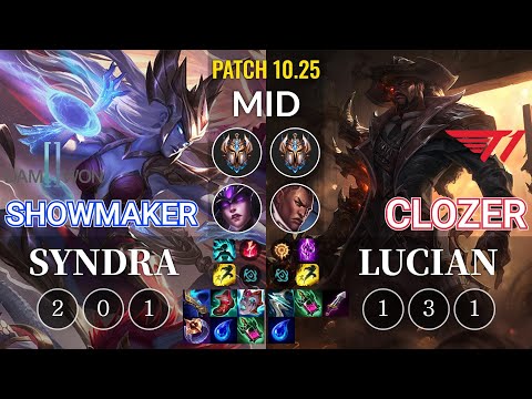 DWG ShowMaker Syndra vs T1 Clozer Lucian Mid - KR Patch 10.25
