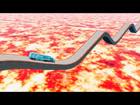 King Dinoco Truck vs Impossible Wave Bridge Crossing Cars vs Lava Crosses Road - BeamNG drive