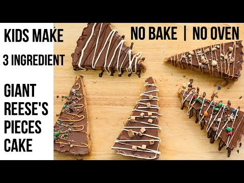 KIDS MAKE 3 INGREDIENT GIANT REESE'S PIECES CAKE | NO BAKE NO OVEN | INGREDIENTS FOUND AT HOME | ENG
