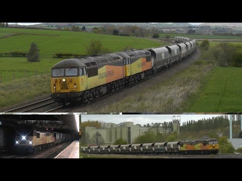 Double headed 56's, Colas sand train, the first Neath - Leeds flow..