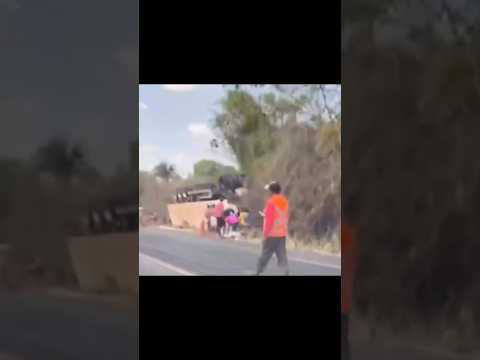 Caminhão carregado de carnes capota em rodovia no Tocantins