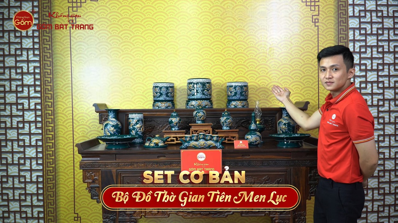 [Set Cơ Bản] Bộ Đồ Thờ Gia Tiên Men Lục (15 món)