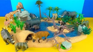 Happy Cute ZOO Animals WILDLIFE Watering Hole Playset LION ZEBRA ELEPHANT Toy Review SuperFunReviews