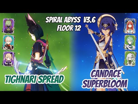Tighnari Spread & Candace x Nilou Superbloom Phase 3 Abyss v3.6 Floor 12 (9 Stars) | Genshin Impact