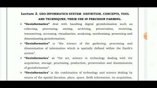 Lecture -2 Geo-informatics - Definition,Tools And Techniques;Their Use In Precision Ag.