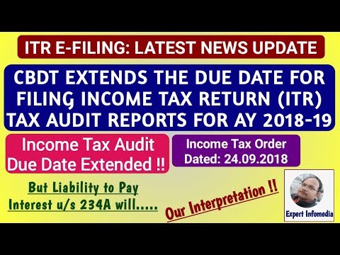 Income Tax Audit Due Date Extended for AY 2018-19||But Interest u/s 234A Liable||Order Dt 24.09.2018 Video