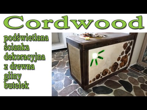 Cordwood - ścianka dekoracyjna z gliny, drewna, starych butelek z podświetleniem- Strawbale Vlog 155