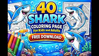 Free 40 Shark Coloring Pages for Kids & Adults | Instant Printable Download