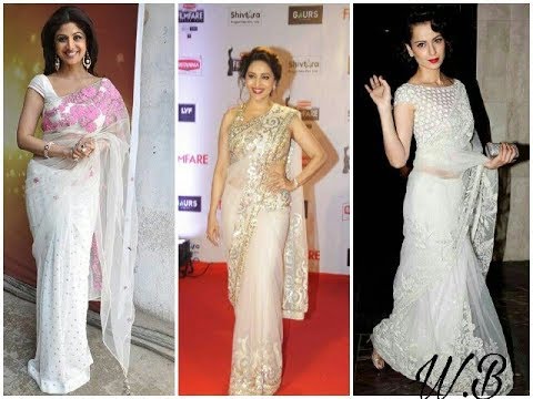 Indian celebrity styles white sarees/ party wear saree with ...