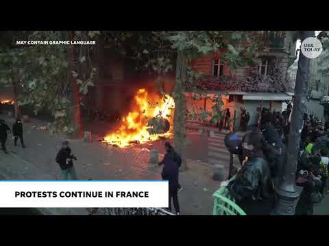France protests turn violent in Paris with fires burning, shops looted, raw livestream footage shows