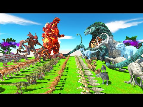 Ice War - Team Lava Godzilla VS Team Ice Biollante - Animal Revolt Battle Simulator