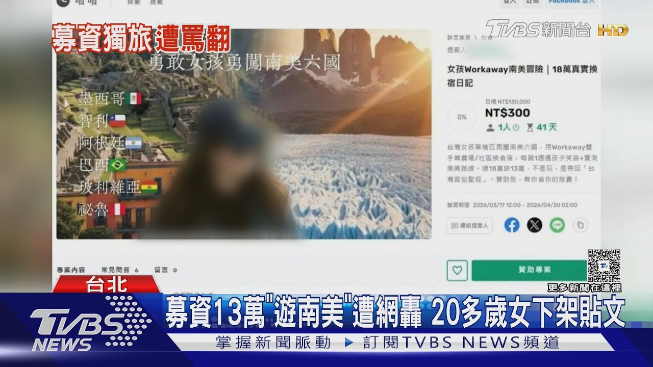 影音/20多歲女發起旅遊募資挨批!僅募300元急下架 坦承「這點」沒想清楚