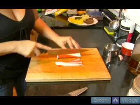 Slicing Crab Sticks for Korean Gimbap Sushi
