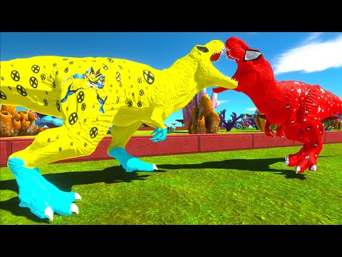 SPIDERMAN T-REX vs SUPERMAN T-REX vs WOLVERINE T-REX DEATH RUN - Animal Revolt Battle Simulator