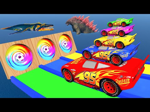 Big & Small: Mcqueen vs Slide Colors with Portal Trap - Cars vs Trains - BeamNG.Drive #2