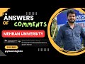 Answers of Comments for Mehran University Entry Test and Admission