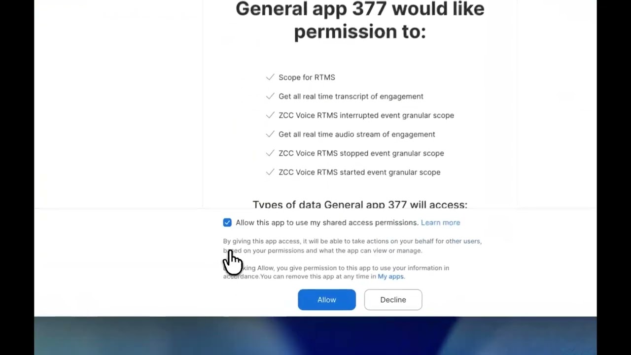Create and use RTMS ZCC apps in ZCC workflow