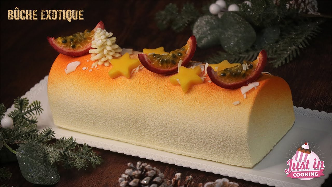 Bûche de Noël exotique passion, mangue et lichy