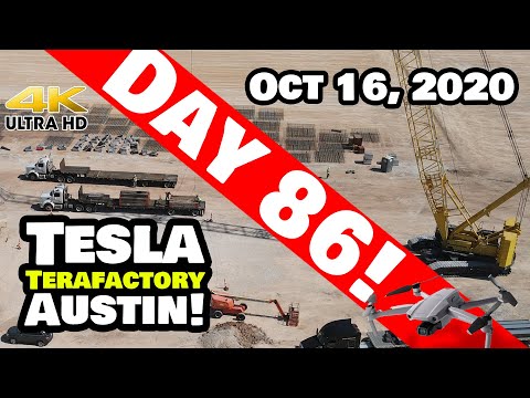 Tesla Gigafactory Austin 4K  Day 86 - 10/16/20 - Tesla Terafactory Texas RELEASE THE CRANE!