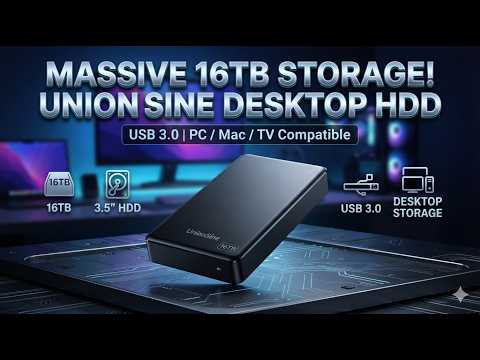 UnionSine Desktop External Hard Drive 16TB, USB3.0 3.5" HDD Storage Compatible for PC, Mac, TV, Desktop, Laptop(Black) HD3513 video review thumbnail