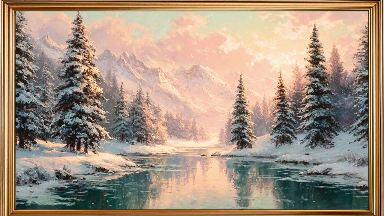 Winter Mountain Frame TV Art | Cozy Snowy Ambience 4K | Vintage Winter Screensaver
