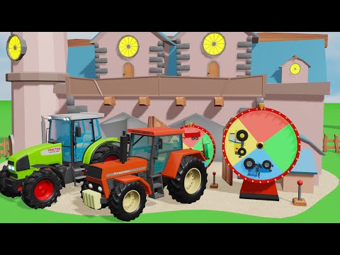 Wheel of Fortune with Tractors and Manure Trailers - Random colored vehicles and Animated farm