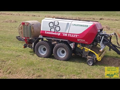Contractor De Vlijt at the pressing bail presssing with Duport Impress 125FC Pro round baler.