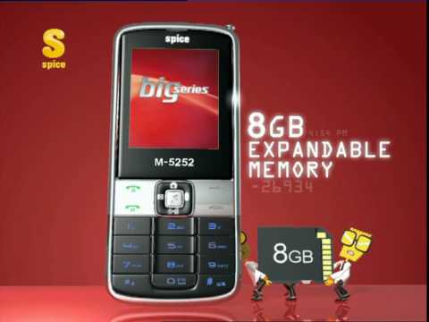 Spice M5252 Big Series Phone with 8 GB expandable memory, built in FM antenna and Motion Sensors