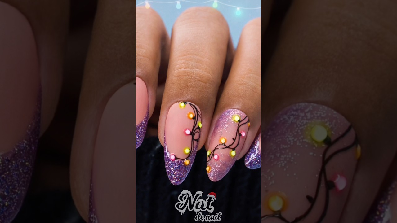 Christmas Lights Nail Art That Looks like Real! #shorts #natdenail #christmas #nailart