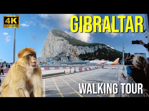 GIBRALTAR Walking Tour - With Monkeys and Airplanes (4K UHD)