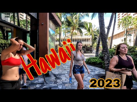 🇺🇲 Praia de Waikiki, cidade de Honolulu, Havaí/ Caminhada de domingo / Paraíso do surf [4K] 2022