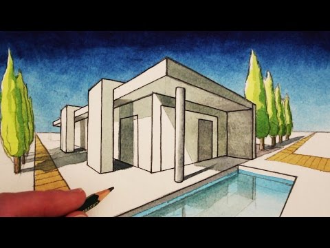 How to Draw in 2-Point Perspective: A Modern House
