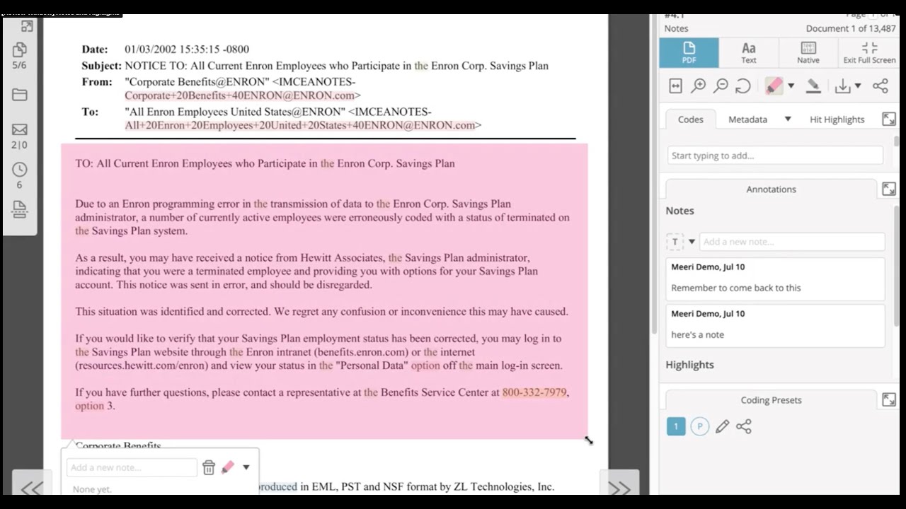 Apply Notes and Highlights to a Document In the Everlaw Review Window