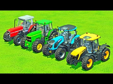 JOHN DEERE vs JCB vs LANDINI vs MASSEY FEERGUSON COLORED TRACTORS PARKOUR - Farming Simulator 22