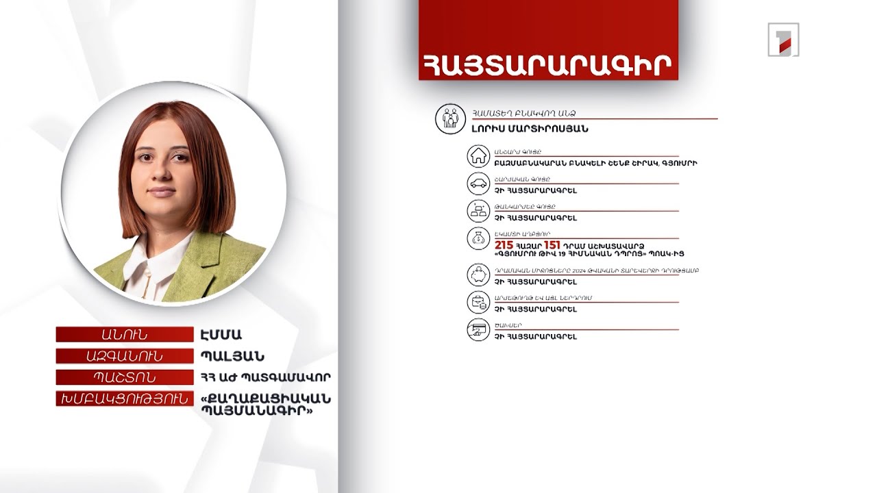 Բնակարան, 4.5 մլն դրամ. ՀՀ ԱԺ պատգամավոր Էմմա Պալյանի հայտարարագիրը