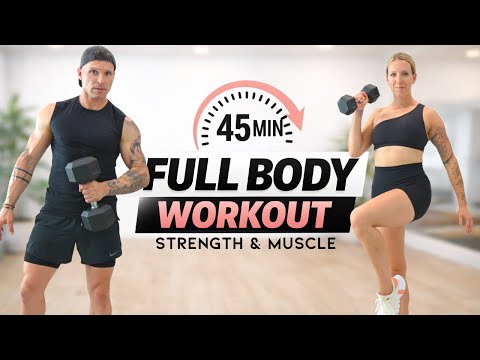 45 Min FULL BODY WORKOUT with DUMBBELLS | Unilateral Supersets for Strength & Stability + CORE