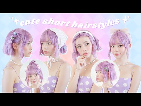 CUTE 5 minute hairstyles for ultra short hair! 🎀🍇💗