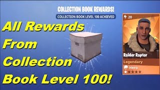 Fortnite - All Rewards From Collection Book Level 100! Raider Raptor Reward!