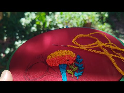 সুতার কাজের গাঁদা ফুল || cute marigoldflower hand embroidery || marigold flowers design#embroidery