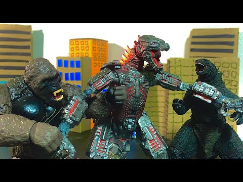 Godzilla vs Kong vs mecha Godzilla full fight movie from part 1,2,3 all together