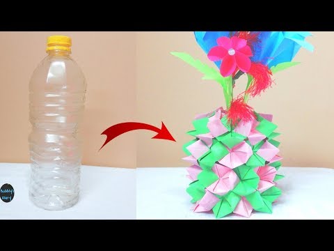 Plastic Bottle Craft Ideas Easy flower vase - Craft Ideas With Waste Material - DIY Room Decor