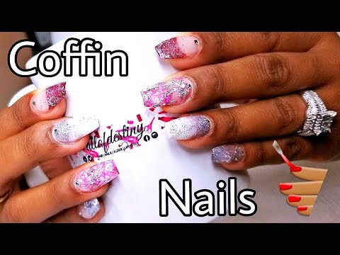 (1ST-ATTEMPT) COFFIN NAILS on my Sister | Sculpted PINK & SILVER Glittered Acrylic Nails Video