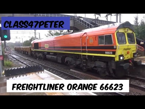 Freightliner Orange Livery 66623 Hauls a Ballast Train into Bescot 25/7/20