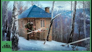 Built stone House in the forest Alone. From beginning to end