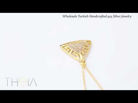 Triangle Shape Greek Motif Design Shiny Zircon Stone Charm Necklace Turkish Handmade Jewelry