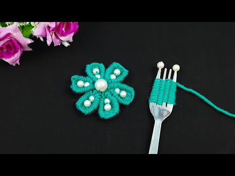 It's so Cute !! Superb Woolen Flower Making Trick Using Fork - Hand Embroidery Amazing Flowers