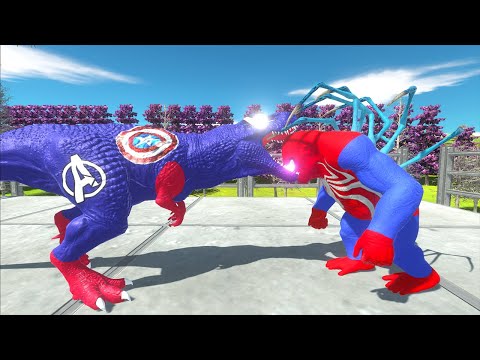 CAPTAIN AMERICA T-REX VS SPIDERMAN GORO DEATH RUN - Animal Revolt Battle Simulator