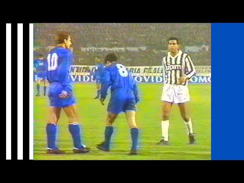 1989/90, JUVENTUS TURIN / PSG - Coupe UEFA, 2è tour Retour - résumé TF1 comm. A.Giresse & F.Jaillant